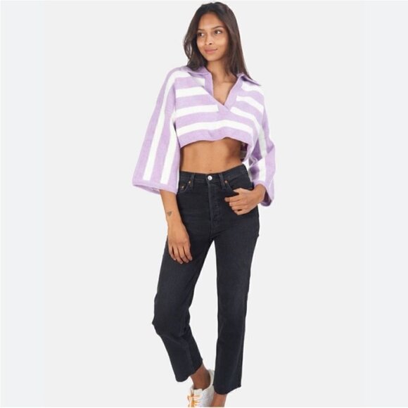 NWT For Love and Lemons Striped Maud Boxy Crop Wide Sleeve Sweater - Small - Picture 9 of 9